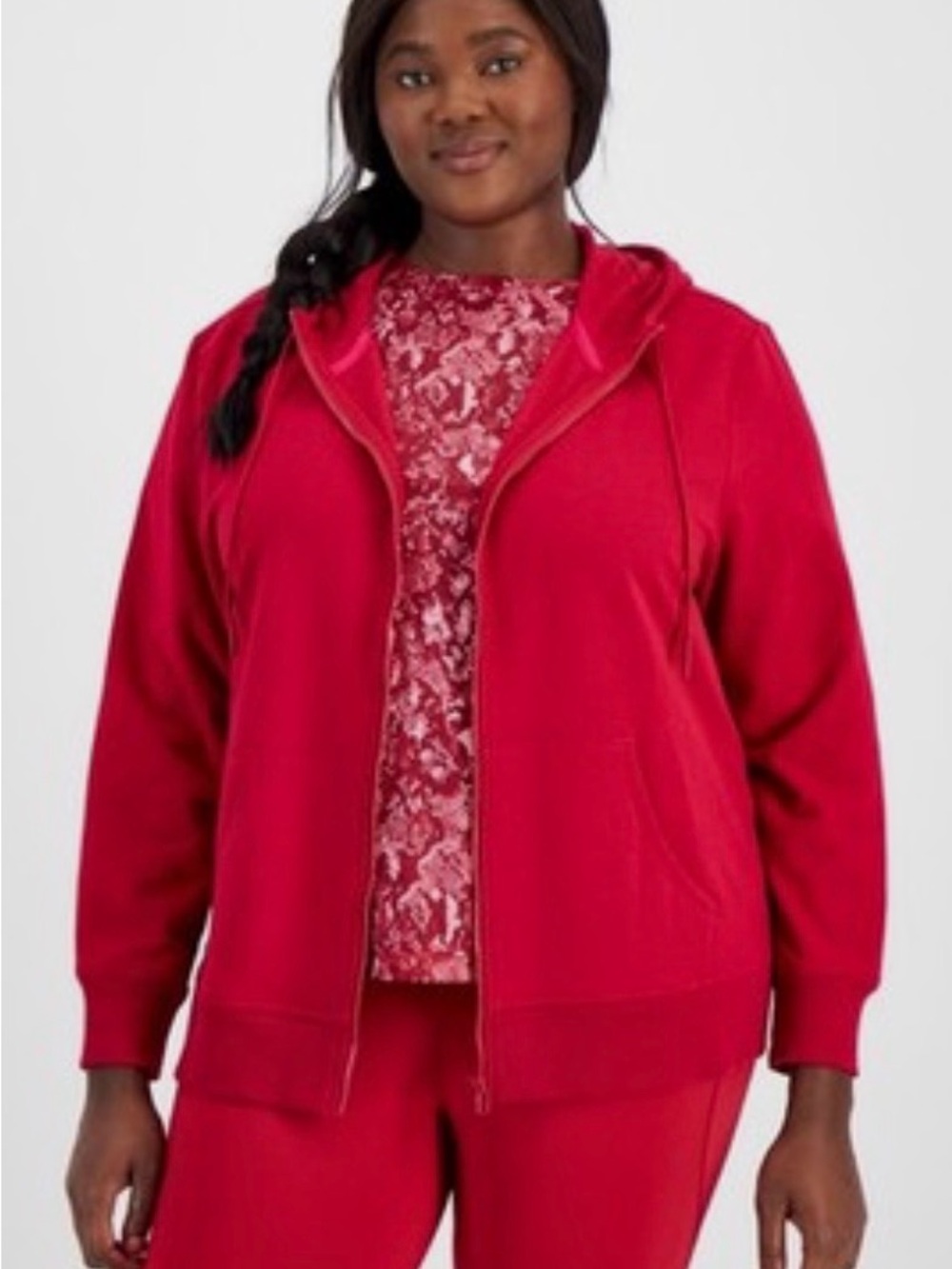 Ideology Set Women's Red Hooded Zip Sweatshirt & High Waist Legging 3x